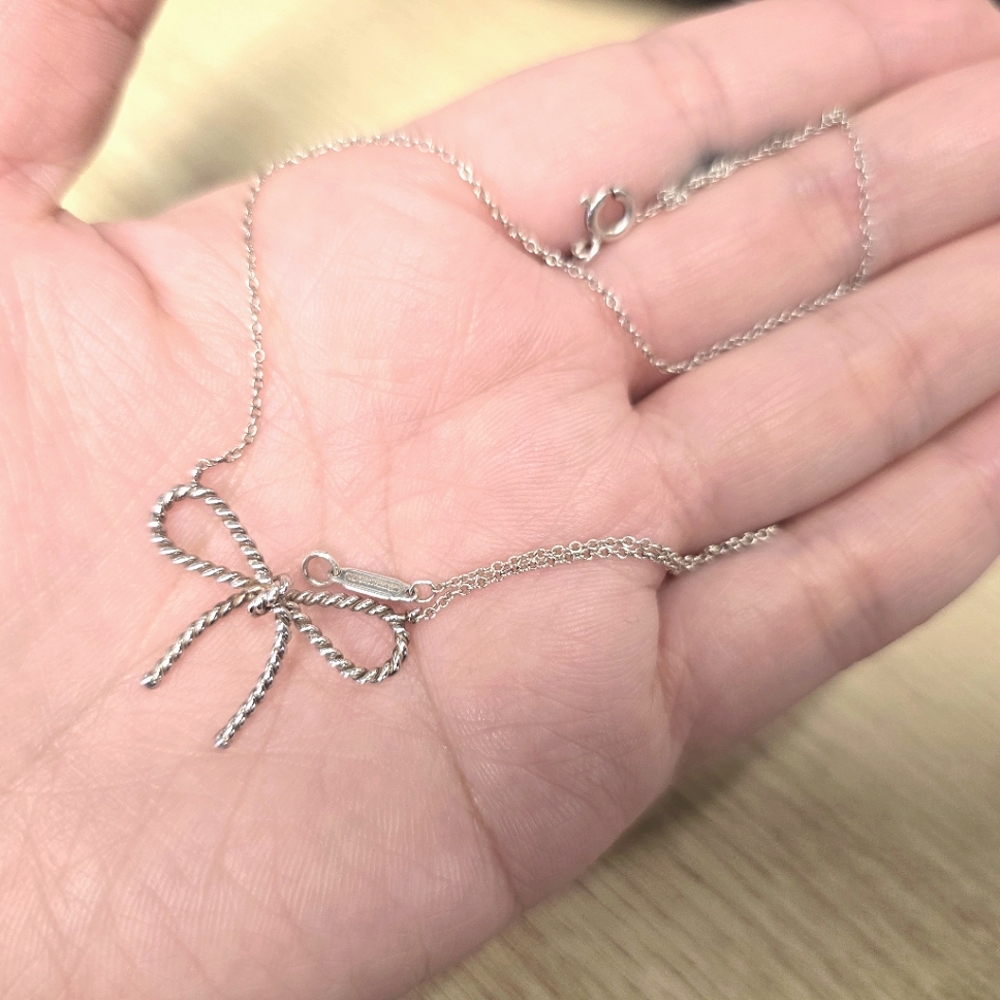 Tiffany Silver rope Bow Necklace